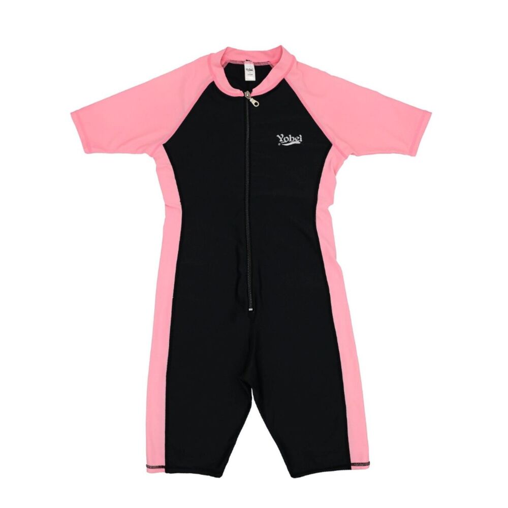 Black Pink Vintage 80s Jumpsuit Bodysuit Zip Front Short Sleeve Womens Size S‎